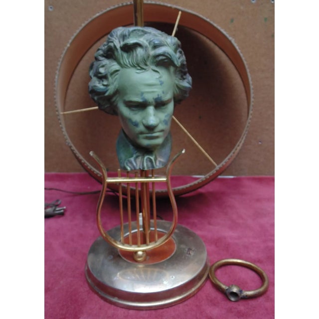 1940's French Regency Large Bronze Bust of Beethoven W/ Lyre Bouillote Table Lamp For Sale - Image 10 of 12