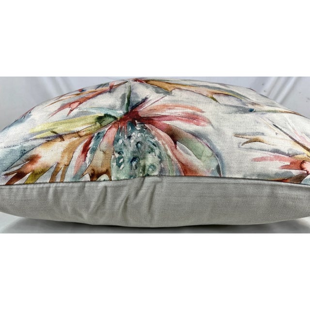 Cream 20" Square Decorative Throw Pillow With a Muted Water Color Look Thistle Flower Floral Pattern - Made in U K For Sale - Image 8 of 10