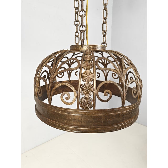 Art Nouveau Pendant Light in Wrought Iron, France, 1900 For Sale - Image 5 of 11