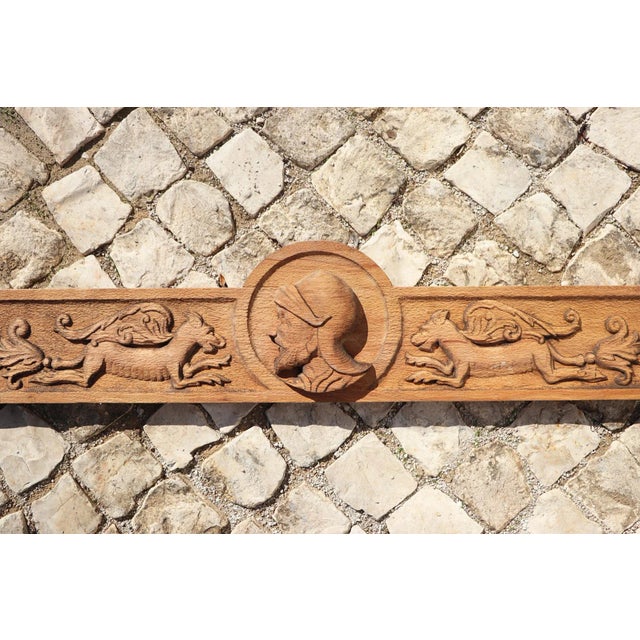 19th Century 19th Century Large French Renaissance Carved Wooden Overdoor Depicting a Warrior and Mythological Creatures For Sale - Image 5 of 12