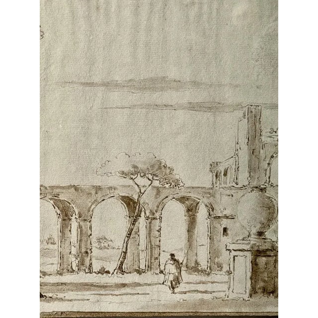 Venetian School Artist, Landscape with Ruins, 1700s, China Ink Drawing For Sale - Image 3 of 11