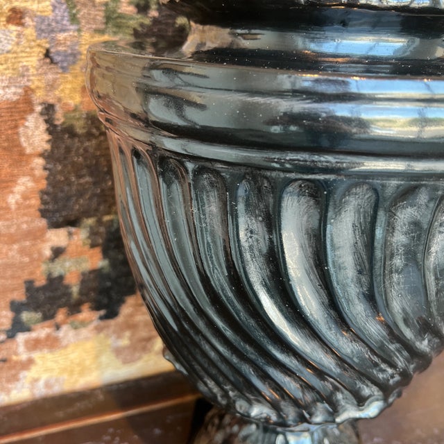 Black Italian Hand Painted Black Ceramic Urn With Lid For Sale - Image 8 of 13