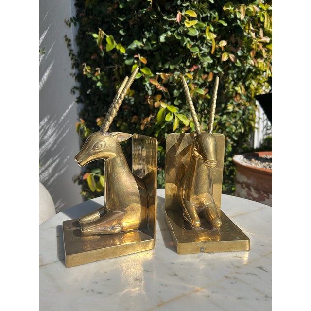 Vintage Brass Antelope Bookends – Pair For Sale - Image 10 of 15