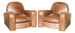 Set of Art Deco Brown Leather Armchairs, 1920s