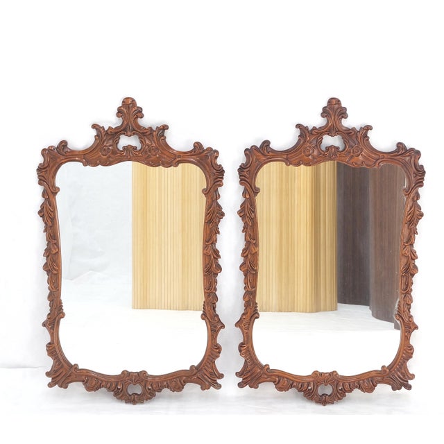 Pair of Chinese Chippendale Style Carved Mahogany Wall Mirrors MINT!