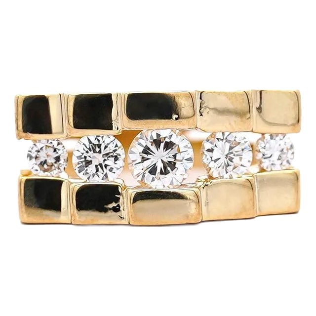 0.8 Carat Round F-G/Si1si2 Channel Set Diamond in 14k Yellow Gold Statement Ring, Size 6 For Sale