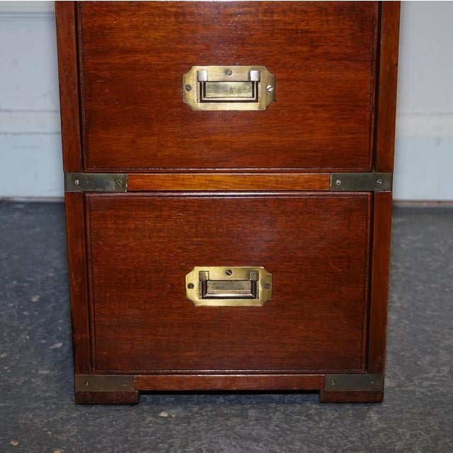 Military Campaign Twin Pedestal Desk with Leather Top For Sale - Image 5 of 16