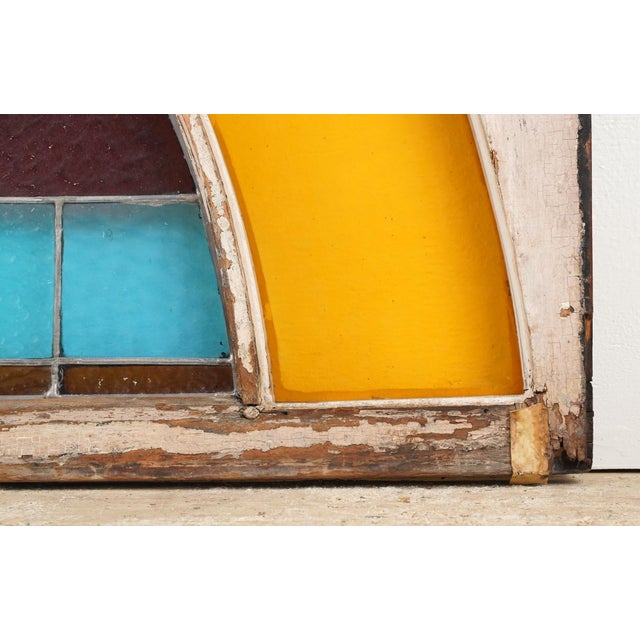 Pink Antique Colorful Stained Fanlight Transom Window 72 X 36 In. For Sale - Image 8 of 13