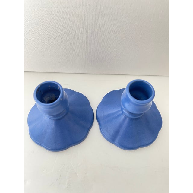 Traditional Vintage Camark Matte Blue Candle Holders - a Pair For Sale - Image 3 of 7
