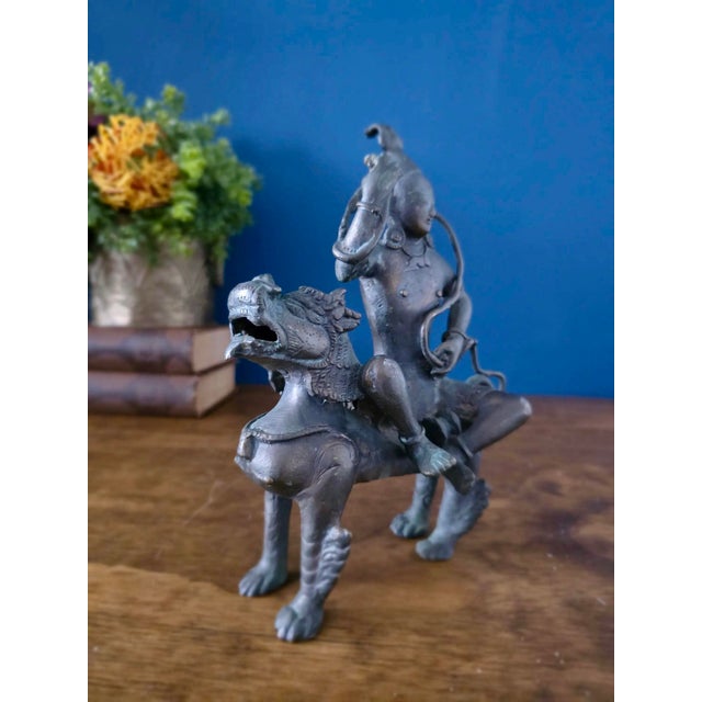 Antique Indian Bronze Deity on Lion, 19th Century For Sale In New York - Image 6 of 13