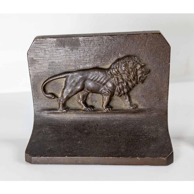 Traditional 20th Century Pair of Heavy Cast Iron Lion Bookends by Bradley & Hubbard For Sale - Image 3 of 12