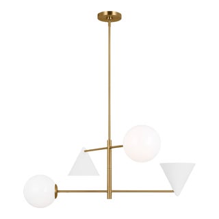 AERIN By Visual Comfort Studio Cosmo 4-Light Large Chandelier in Matte White and Burnished Brass For Sale