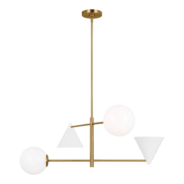 AERIN By Visual Comfort Studio Cosmo 4-Light Large Chandelier in Matte White and Burnished Brass For Sale