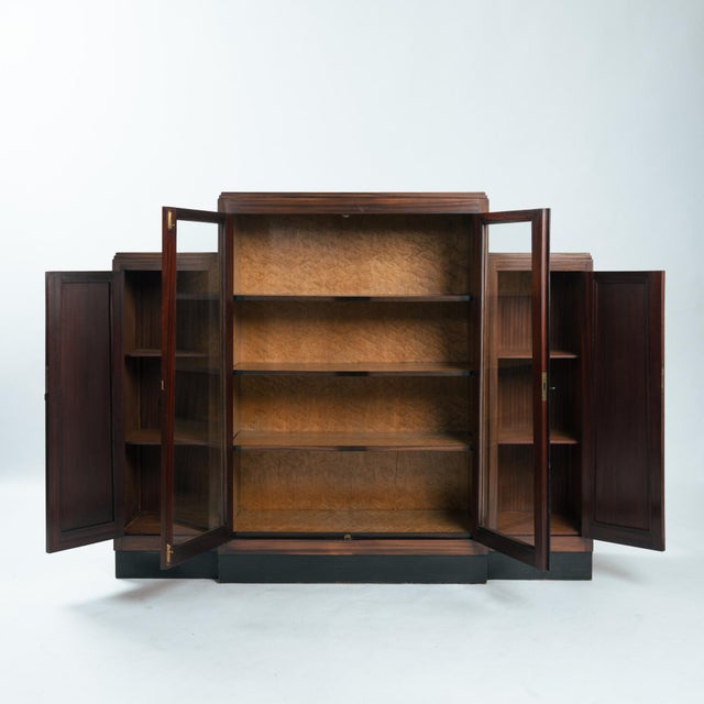 Art Deco Amsterdam School Walnut and Birdseye Maple Cabinet with Glass Doors, 1930s For Sale - Image 3 of 18