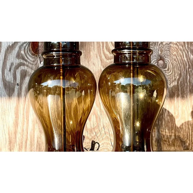 Vintage Boho Smoked Glass Ginger Jar Lamps - a Pair For Sale - Image 13 of 13