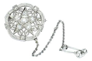 Mid 20th Century 18k White Gold Brooch With Star Motif and European Cut Diamonds