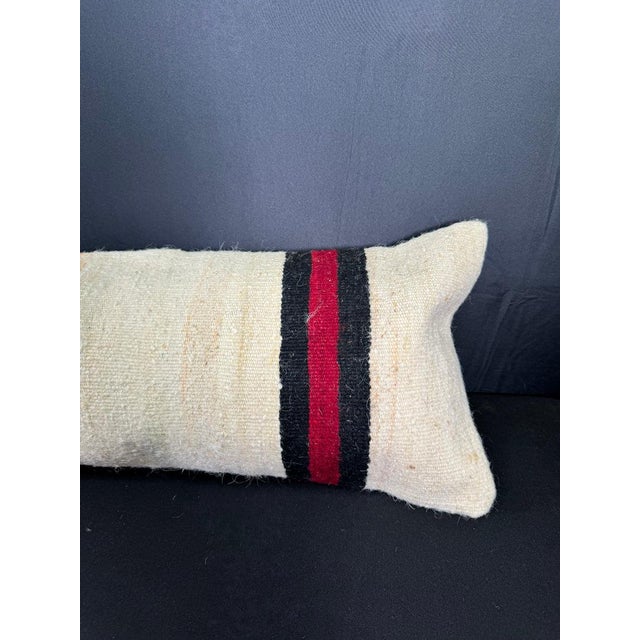 Turkish Hemp Pillow Cushion Natural Beige Black Cushion Cover 12x46 For Sale - Image 4 of 4