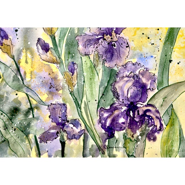 Paper Watercolor Painting Original “Amethyst Iris” For Sale - Image 7 of 9