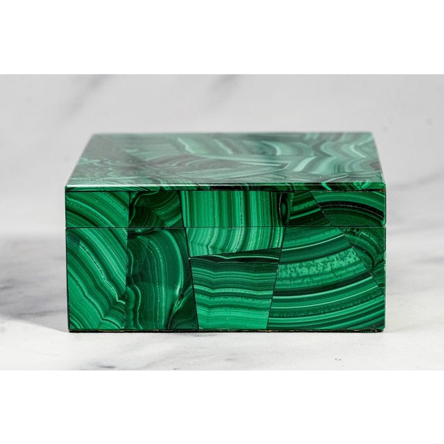 Stunning Vintage European Malachite Box Hand Cut Geometric Stone Mid Century Luxury Home Decor For Sale - Image 11 of 14