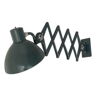 Vintage Green Lacquered Sheet Metal Workshop Wall Light with Accordion Arm, 1950s For Sale