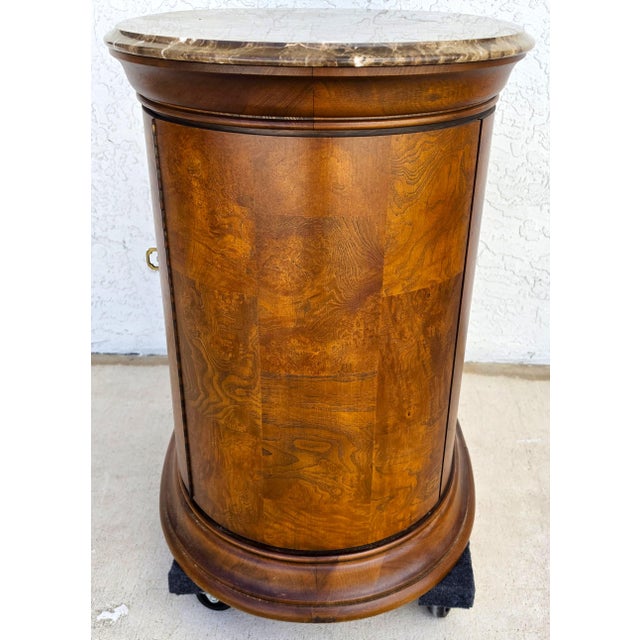 Brown Thomasville Elysse Marble Top Accent Bar Cabinet Center End Table Burl Finish For Sale - Image 8 of 15