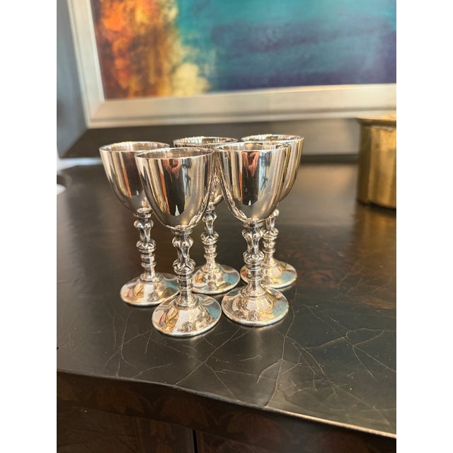 Mid 20th Century Vintage Mid-Century Hallmarked Mexican Silver-Plate Petite Goblets - Set of 5 For Sale - Image 5 of 12