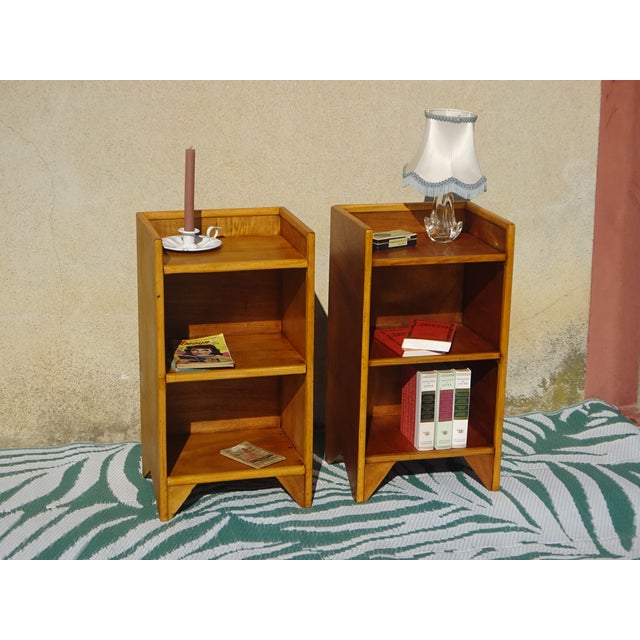 Contemporary Light Wood Bedside Tables with Top Edges, 1990s, Set of 2 For Sale - Image 3 of 18