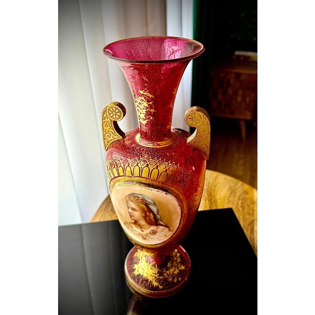 Bohemian Ruby Cranberry Glass Urn Vase from Moser, 1880 For Sale - Image 4 of 18