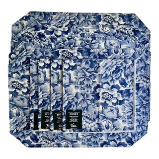 Late 20th Century Set of 4 Laura Ashley Home Blue & White Reversible Cotton Placemats & Napkins For Sale