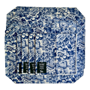 Late 20th Century Set of 4 Laura Ashley Home Blue & White Reversible Cotton Placemats & Napkins
