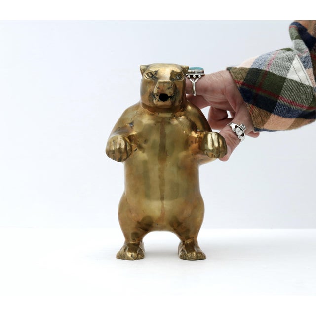 Dolbi Cashier Vintage Standing Brass Bear Figurine For Sale - Image 4 of 9