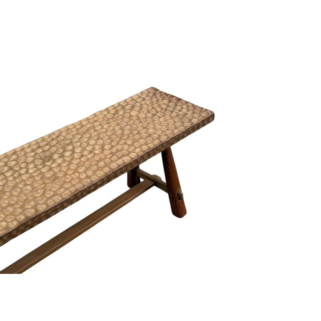 Wood Sculptural Teak Wood Bench Carved Detailing, Modern Organic For Sale - Image 7 of 9
