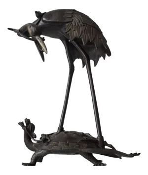 Mid-Century Japanese Bronze Heron Tortoise Sculpture