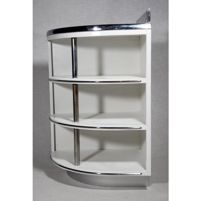 Art Deco Vintage Original Art Deco "Youngstown Kitchens" All Metal Cabinet Shelving W Orig. Laminate Top & Polished Chrome For Sale - Image 3 of 11