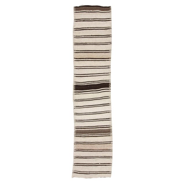 Textile Cream & Brown Striped Kilim Runner For Sale - Image 7 of 7