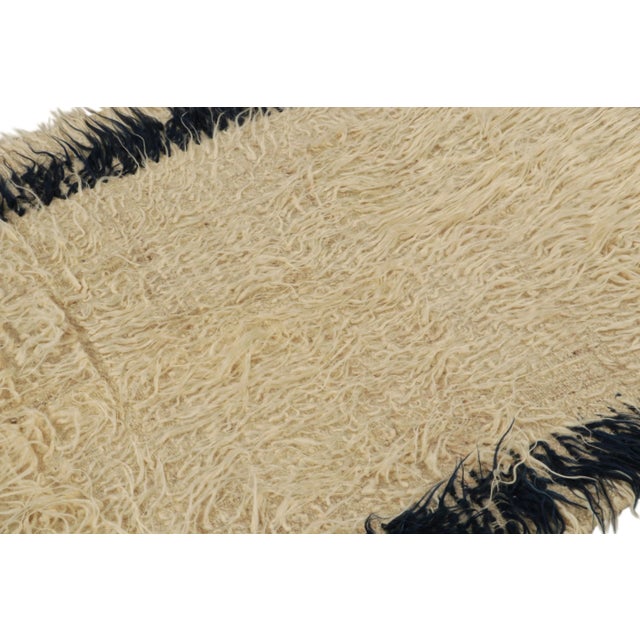 Rug & Kilim 1950s Vintage Tulu Shag Rug With Neutral Geometric Patterns For Sale - Image 4 of 7