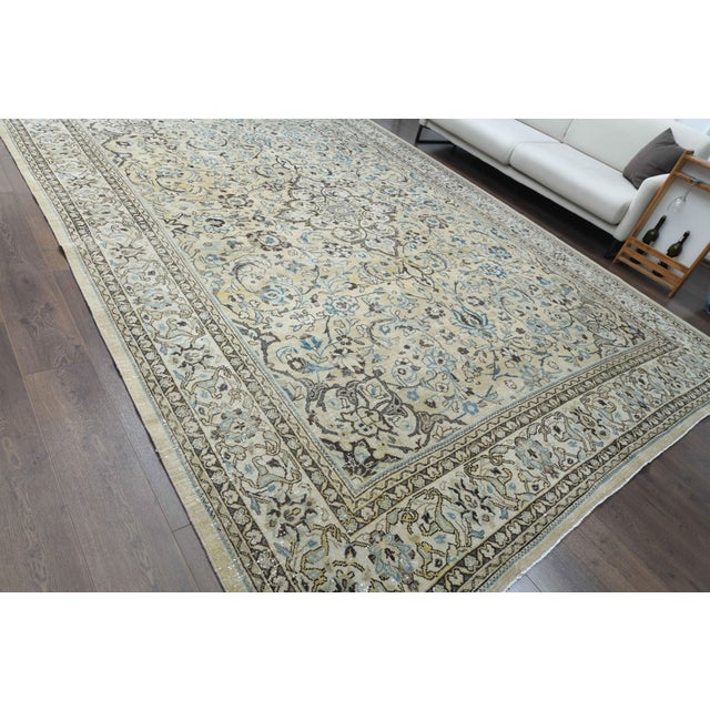 Textile 1960s Vintage Persian Handmade Wool Cotton Beige Area Rug For Sale - Image 7 of 11