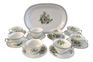 1950s Jyuto White Rose Porcelain Tea Set - 19 Pieces