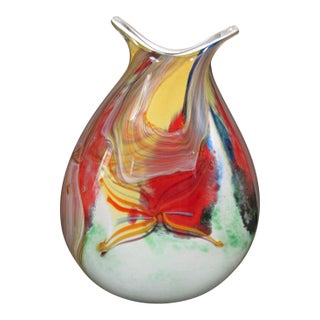 Large Murano-Style Multicolor Hand-Blown Freeform Art Glass Vase For Sale