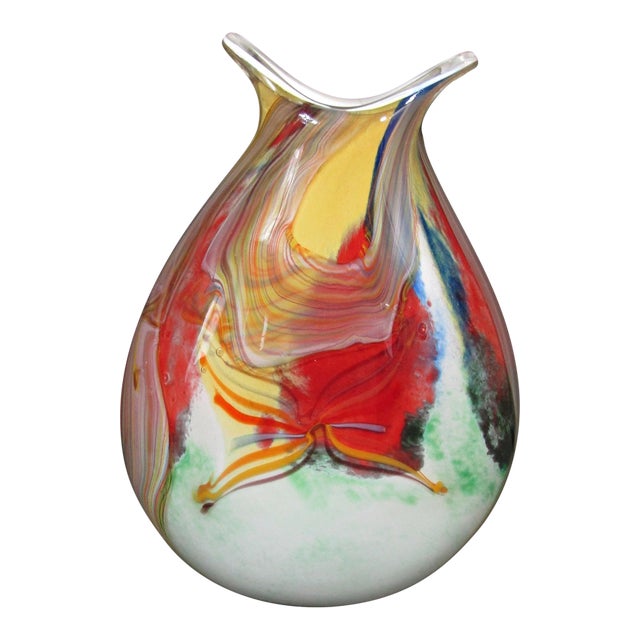 Large Murano-Style Multicolor Hand-Blown Freeform Art Glass Vase For Sale