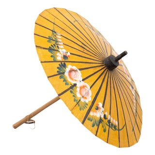 Hand Painted Bamboo Umbrella, 1950s For Sale