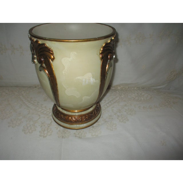 Hollywood Regency Vintage Hollywood Regency Ornate Pearlize Faux Marble With Bronze & Silver Accents Wastebasket For Sale - Image 3 of 9