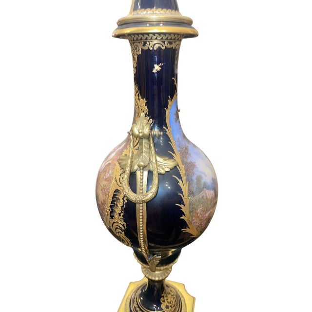Metal Monumental 19th Century Sèvres Porcelain Lidded Urn With Gilt Bronze Mounts For Sale - Image 7 of 11