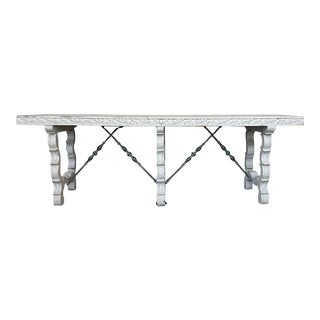19th White Painted White Country Lyre Legs Large Console or Center Table For Sale