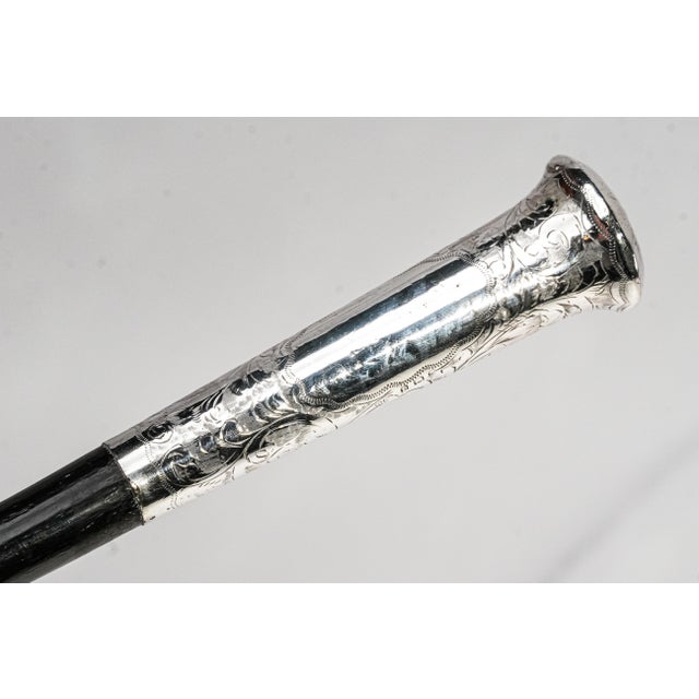 Early 21st Century Luxury Antique Sterling Silver & Ebonized Wood Magnifying Glass Hand Engraved Library Desk Accessory For Sale - Image 5 of 13