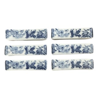 Vintage Japanese Blue & White Ceramic Chopstick Rests, a Set of 6 For Sale