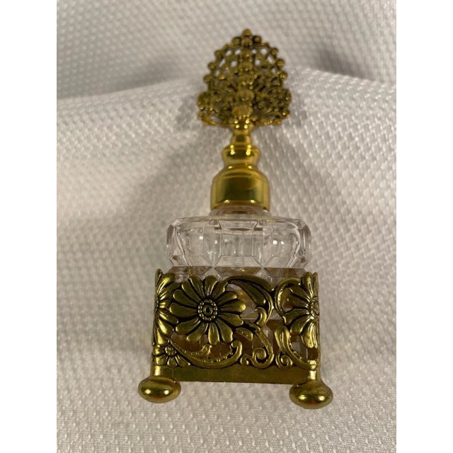 Vintage French Style Cut Crystal Perfume Bottle in Stand For Sale - Image 6 of 11