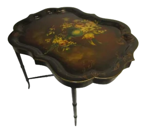 19th Century Papier Mâché Scalloped Hand Painted Tray Table