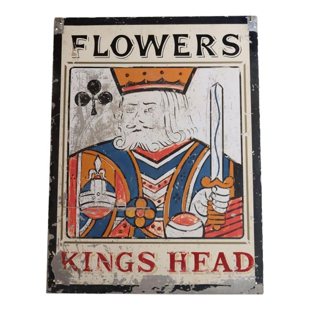 Early 20th Century Double-Sided "Kings Head" Hand Painted Metal English Pub Sign For Sale