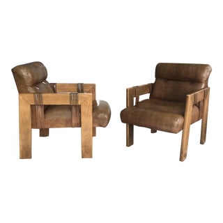 1970s Afra & Tobia Scarpa Style Vintage Wood Strap Armchair - a Pair For Sale